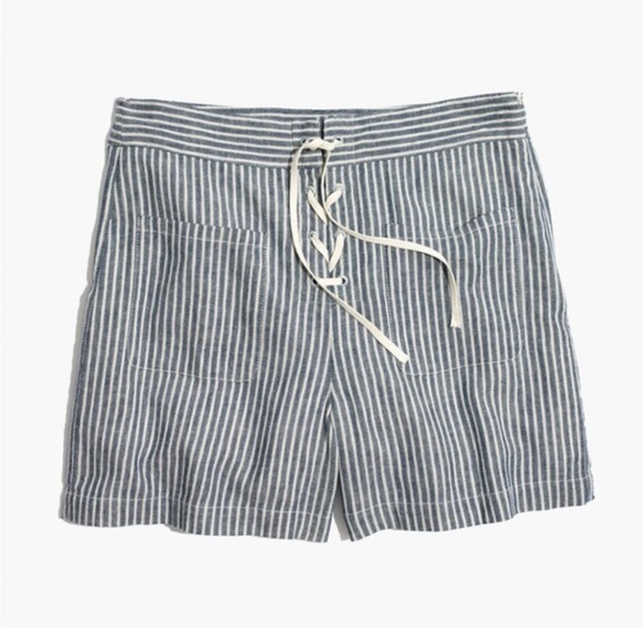 Madewell Striped Lace-Up Linen Shorts Size: 4 Erie Stripe Nostalgia Blue - Picture 2 of 11